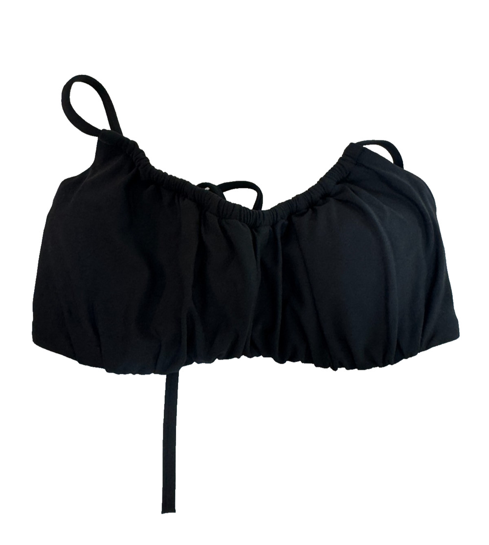CALIA Women's Scrunched Tie Back Bikini Top Size Small Pure Black NWT